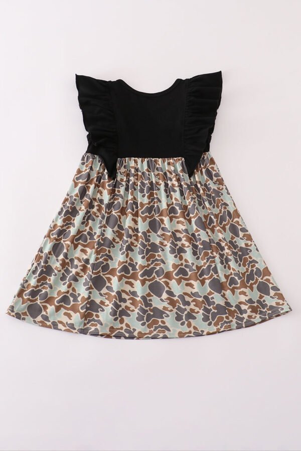 Black camouflage pumpkin applique ruffle dress - Image 5