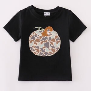 Black camouflage pumpkin applique top