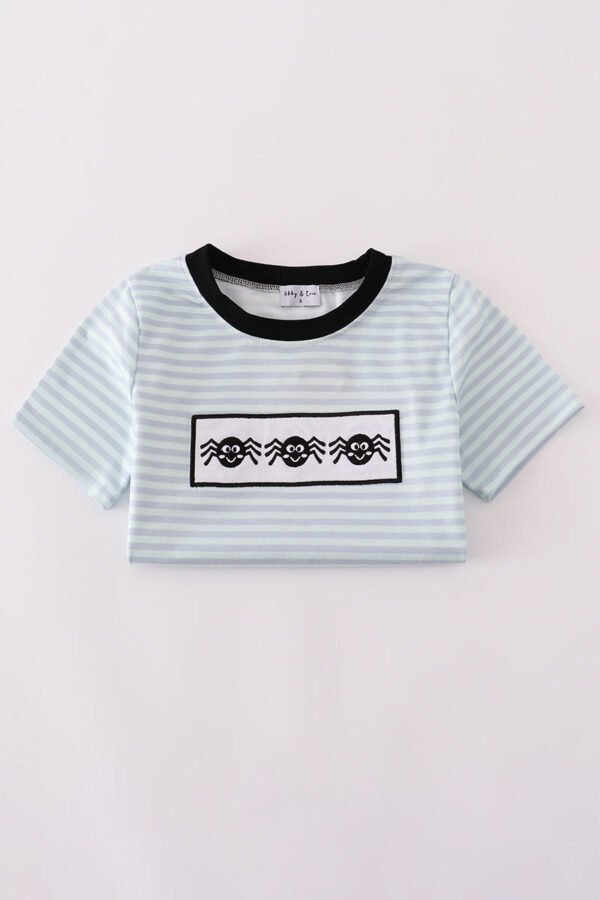Blue Halloween spider embroidery stripe top - Image 4