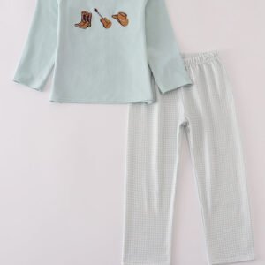 Blue boots embroidery pants set