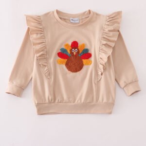 Beige turkey french knot ruffle top