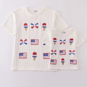 Flag bow ice-cream sequin mom&me top