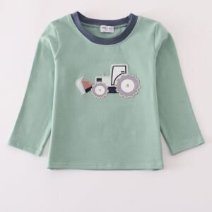 Blue excavator applique top