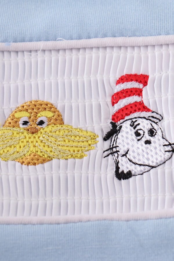 Blue Dr. Seuss embroidery smocked top - Image 2