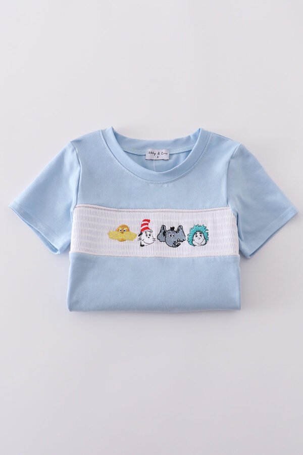 Blue Dr. Seuss embroidery smocked top - Image 5