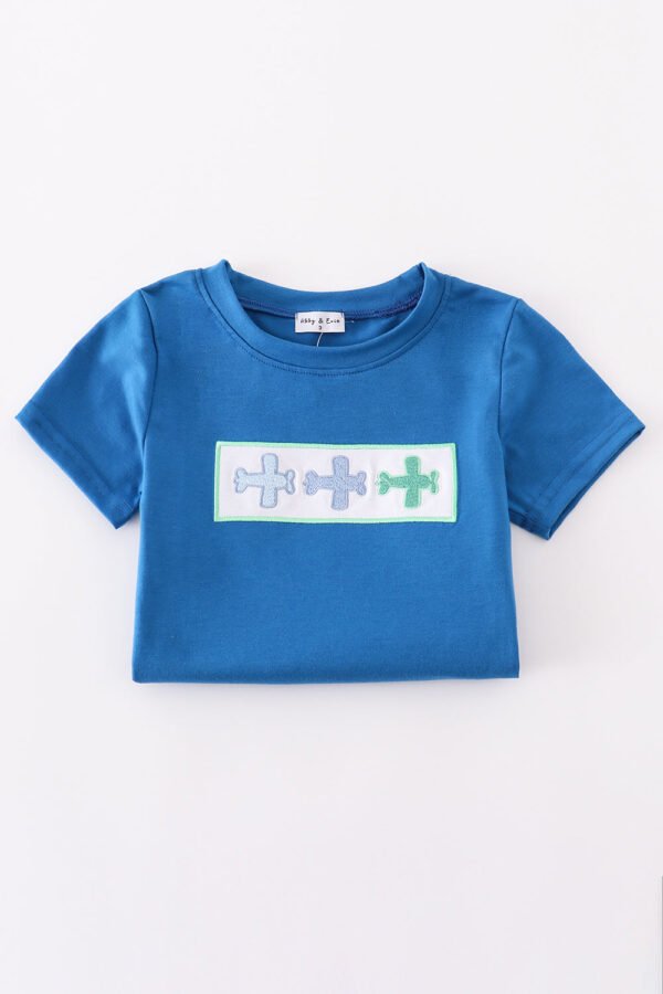 Blue airplane embroidery top - Image 5