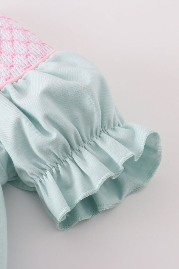 Blue bow pearl smocked dress - Image 6