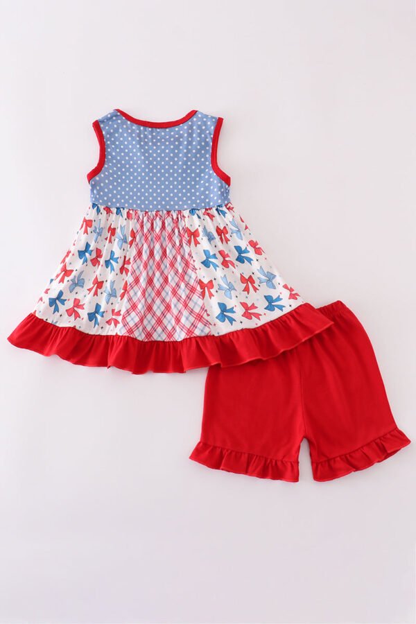 Blue bow print ruffle shorts set - Image 4