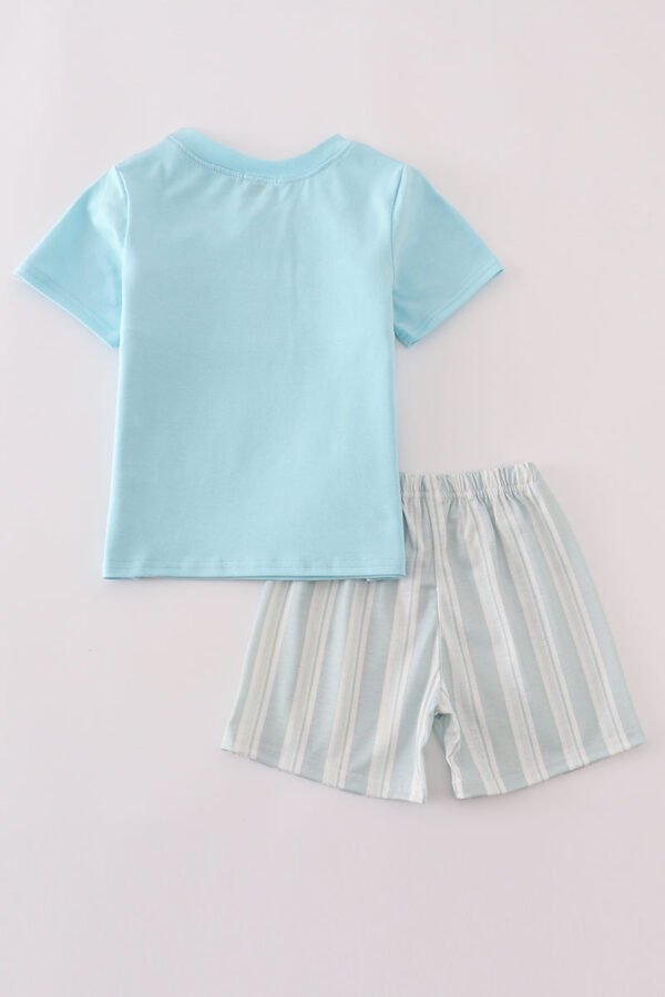 Blue flamingo embroidery short set - Image 4