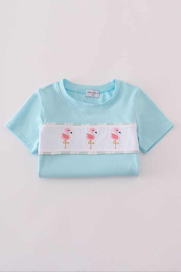 Blue flamingo embroidery short set - Image 6
