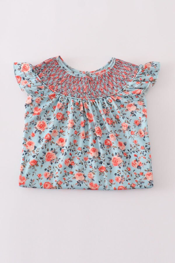 Blue floral smocked dress - Image 6