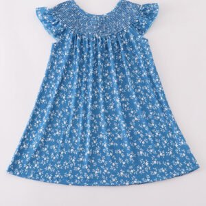 Blue floral print smocked dress