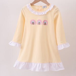 Beige turkey embroidery ruffle dress
