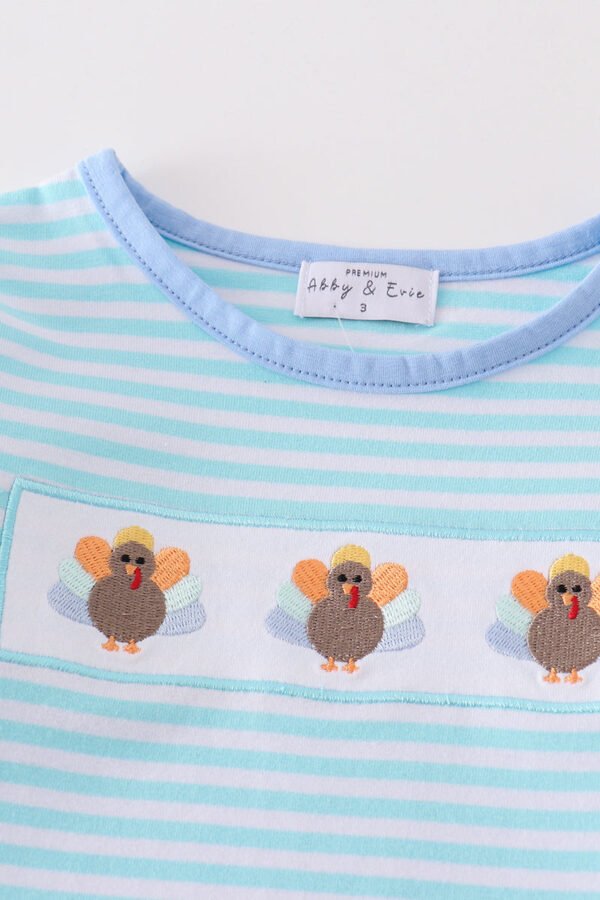 Premium Green stripe turkey embroidery girl top - Image 3