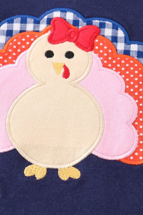 Premium Navy turkey applique girl top - Image 3