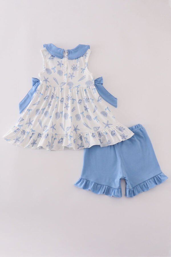 Blue seashell bow ruffle shorts set - Image 3