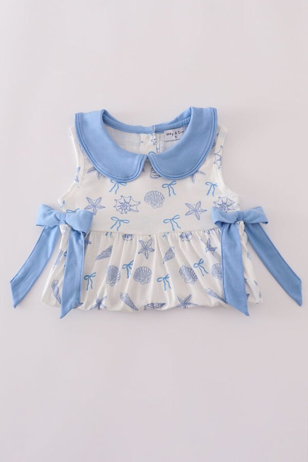 Blue seashell bow ruffle shorts set - Image 6