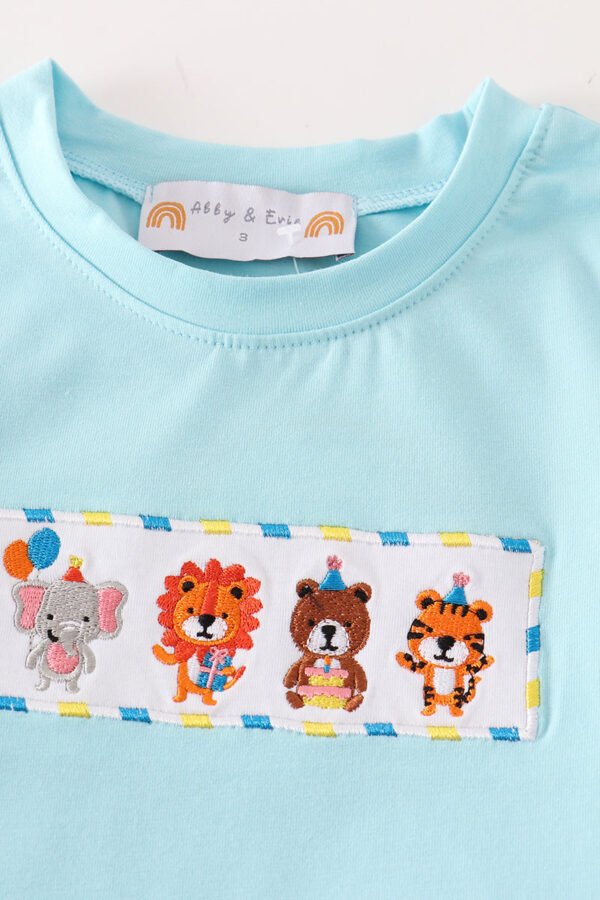 Blue animals birthday embroidery boy set - Image 2