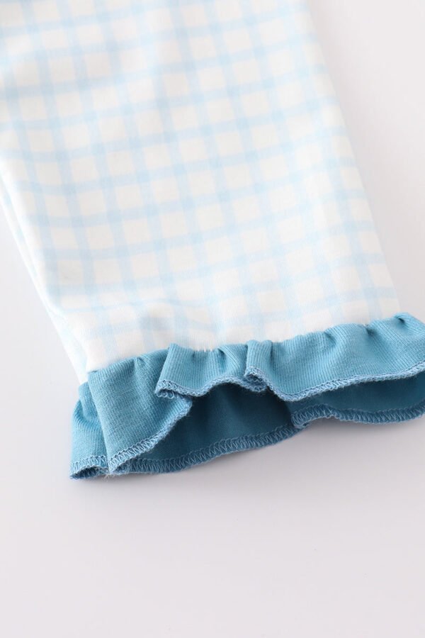 Blue gingham cow embroidery girl pajamas set - Image 4