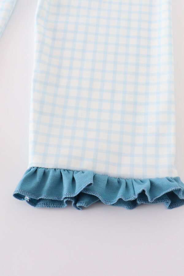Blue gingham cow embroidery girl pajamas set - Image 5