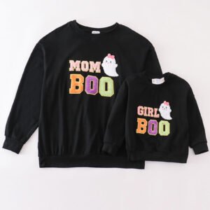 Black halloween MOM&GIRL BOO chenille patch top