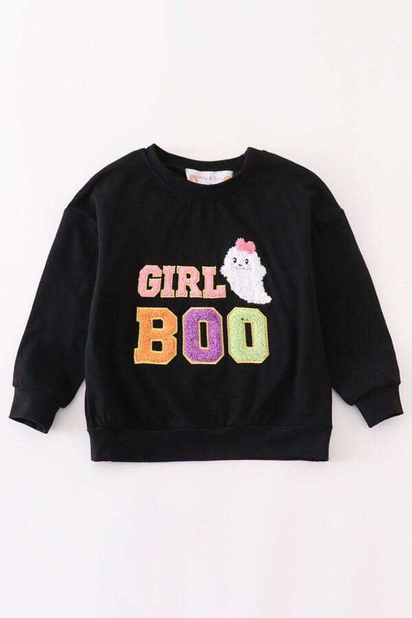 Black halloween MOM&GIRL BOO chenille patch top - Image 2
