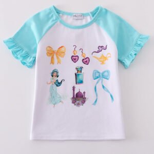 Mint princess bow print girl top