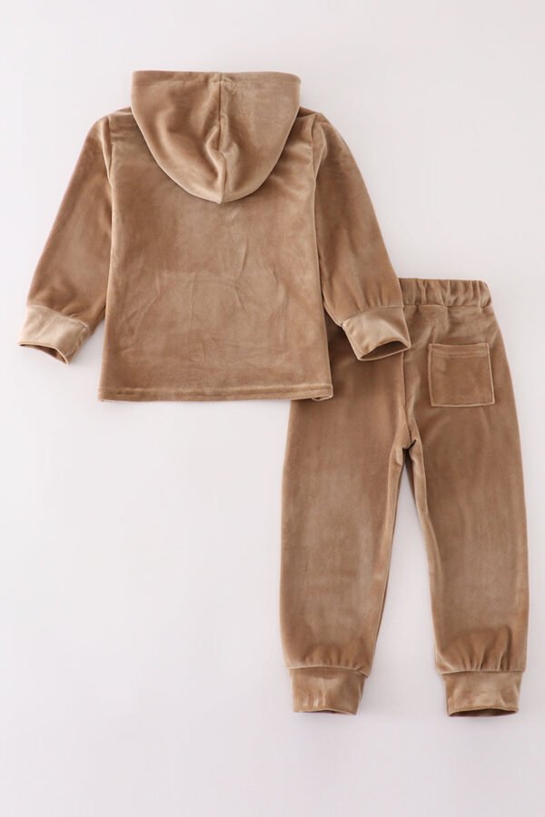 Beige velvet boy hoodie set - Image 5