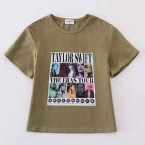 Green music fan print girl top
