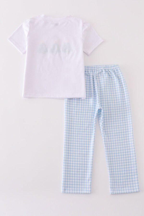 Blue christmas tree french knot smocked boy set - Image 5