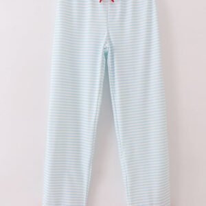 Blue stripe christmas santa claus embroidery men pajamas pants