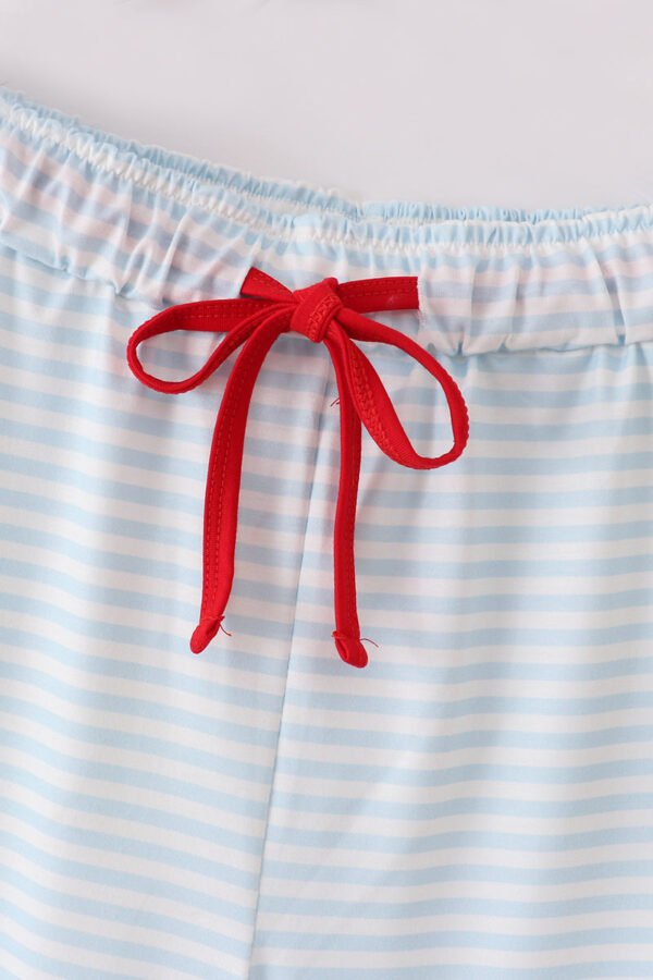Blue stripe christmas santa claus embroidery men pajamas pants - Image 2