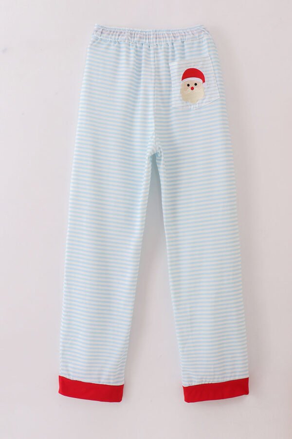 Blue stripe christmas santa claus embroidery men pajamas pants - Image 4