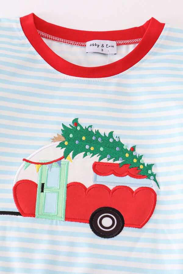 Blue christmas camper van applique boy set - Image 4