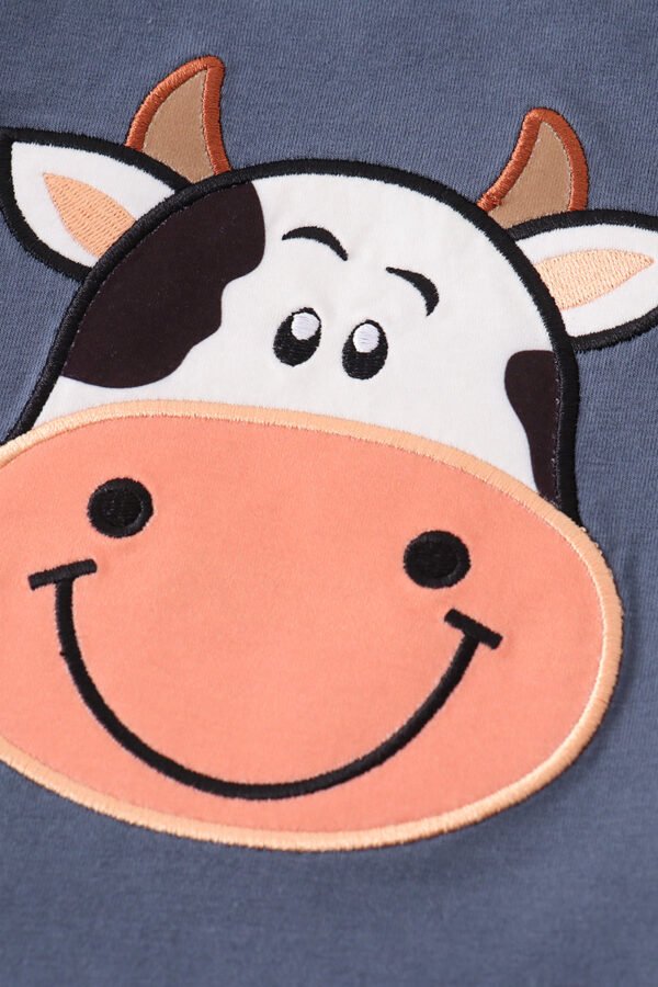 Blue cow applique boy set - Image 3