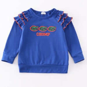 Blue chomp embroidery girl top