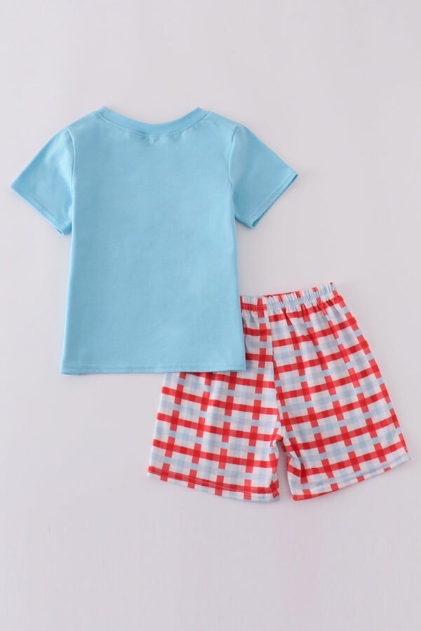Blue farm embroidery smocked shorts set - Image 5