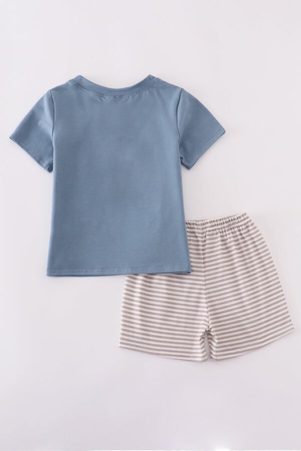 Blue farm horses embroidery shorts set - Image 5