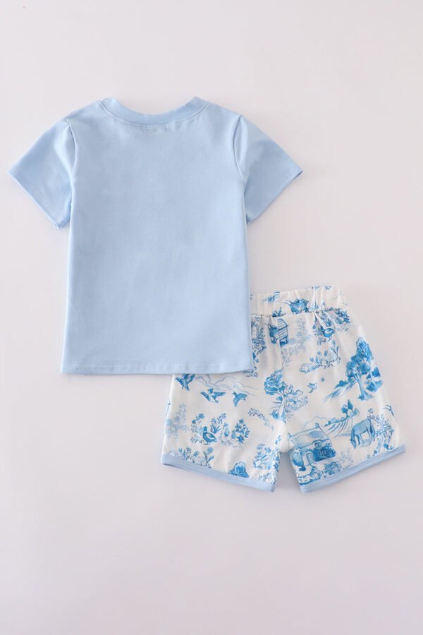 Blue farm print shorts set - Image 5