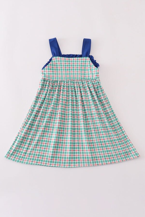 Blue apple french knot plaid dress - Image 5