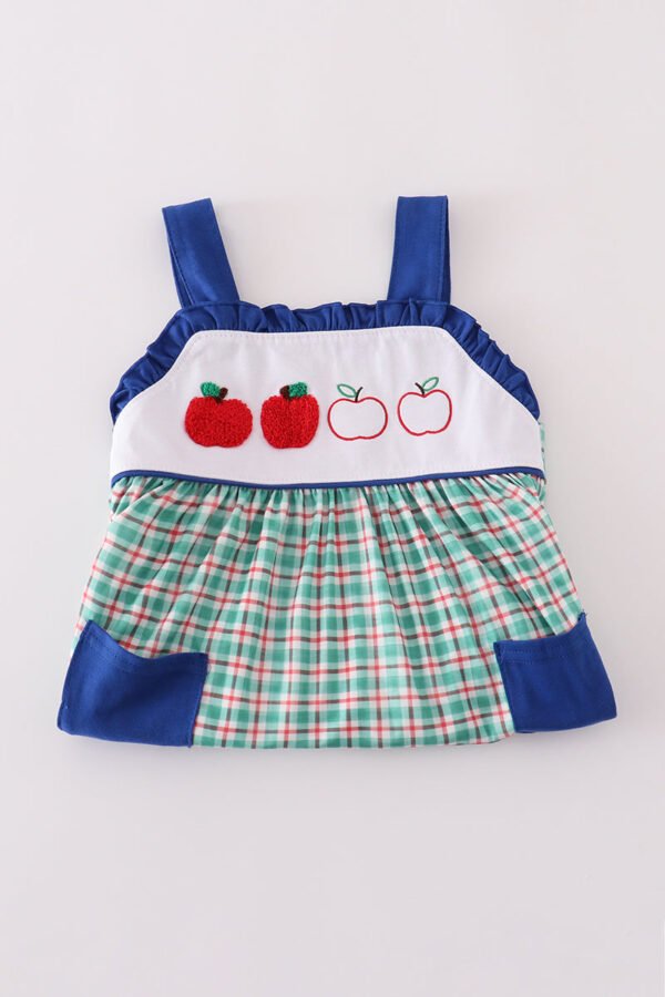 Blue apple french knot plaid dress - Image 6