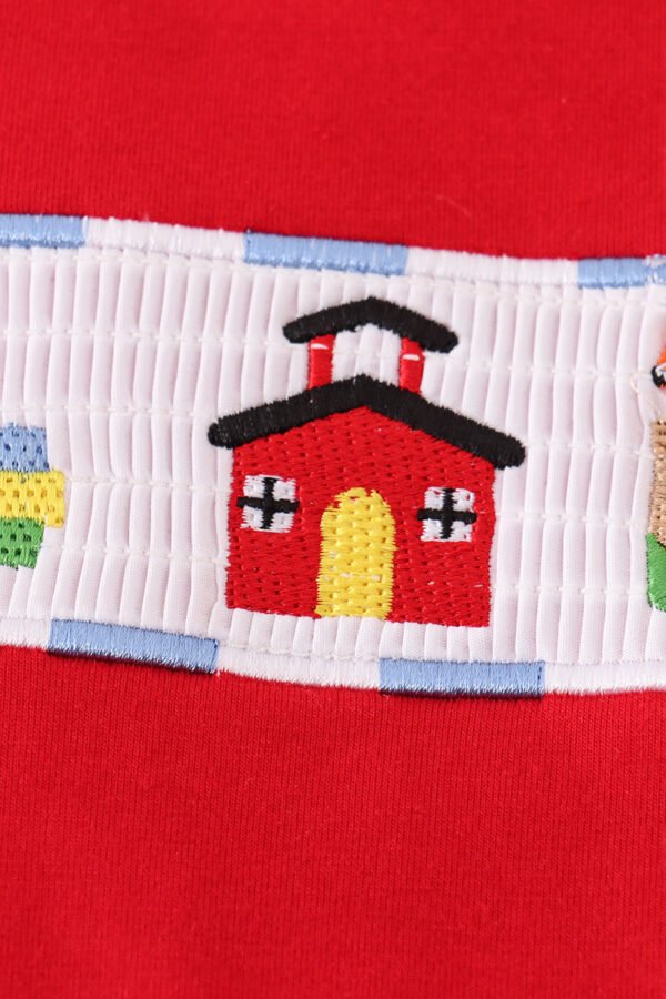Apple pencil embroidery smocked shorts set - Image 2