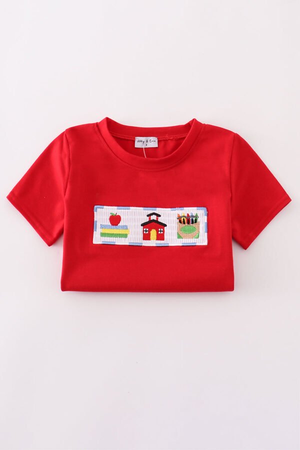 Apple pencil embroidery smocked shorts set - Image 5