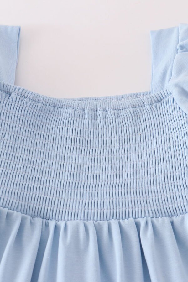 Blue apple applique smocked ruffle shorts set - Image 2