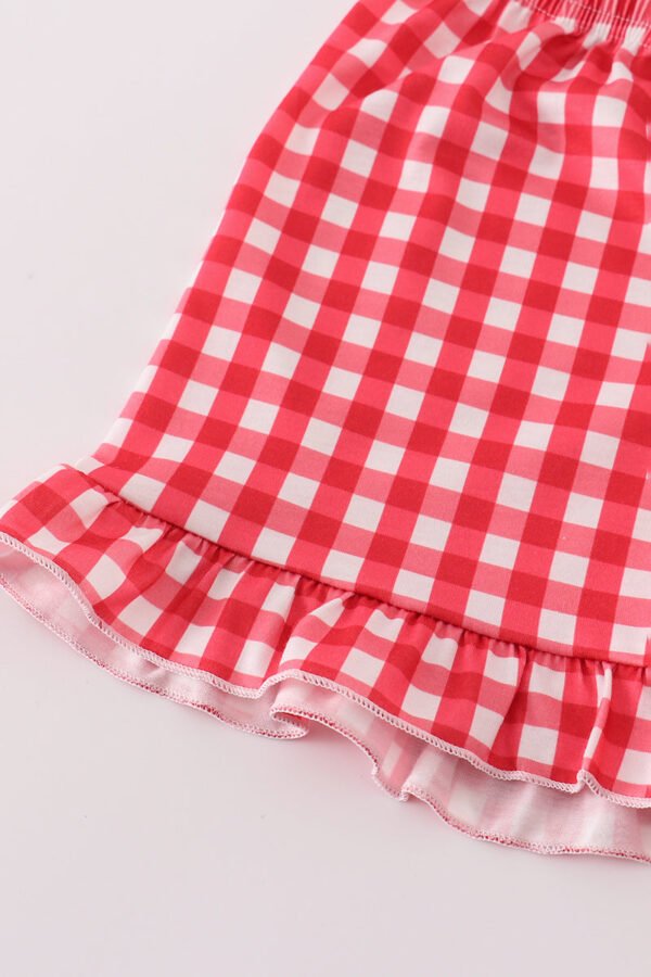 Blue apple applique smocked ruffle shorts set - Image 4