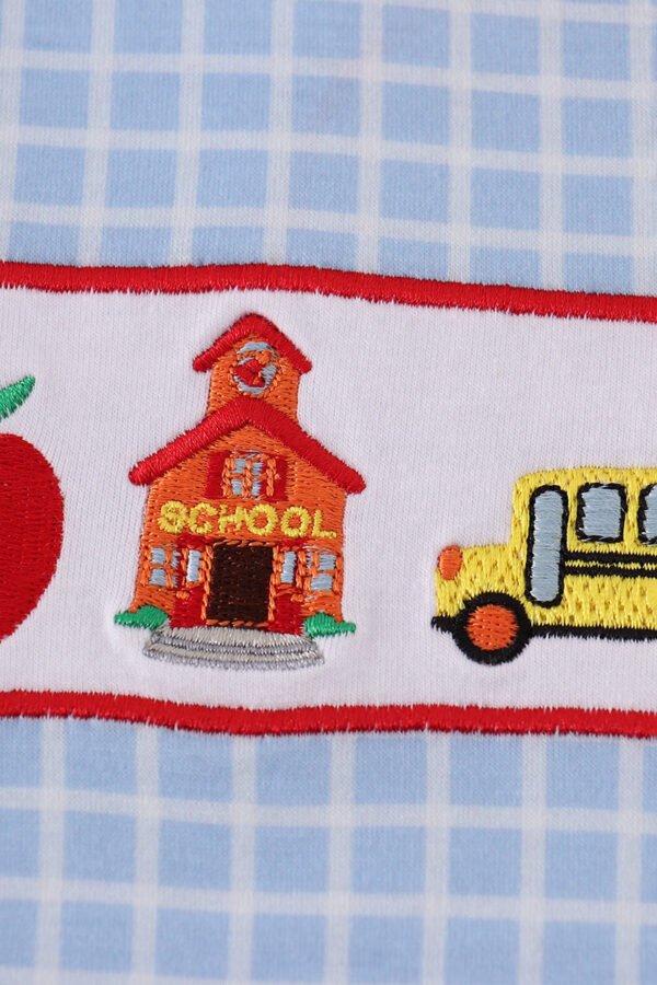 Blue apple bus embroidery plaid top - Image 2