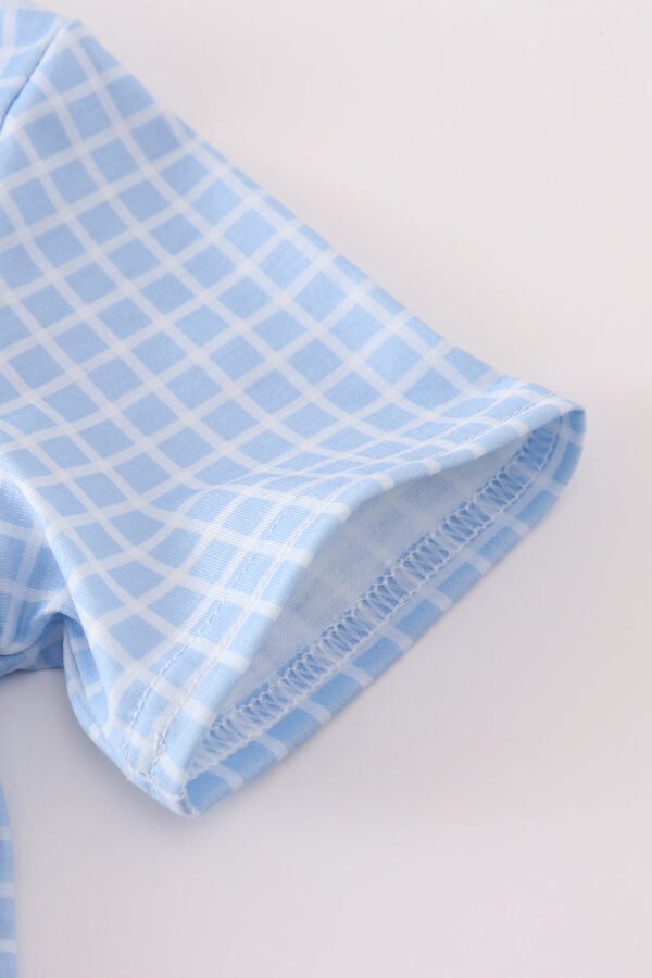 Blue apple bus embroidery plaid top - Image 3
