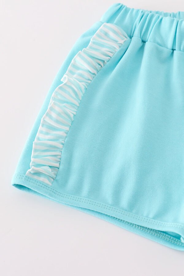 Blue apple pencil bus embroidery smocked shorts set - Image 4