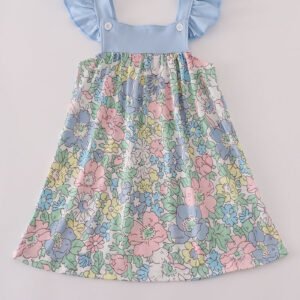 Blue floral print ruffle dress