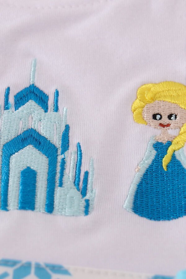 Blue character embroidery bow ruffle shorts set - Image 2